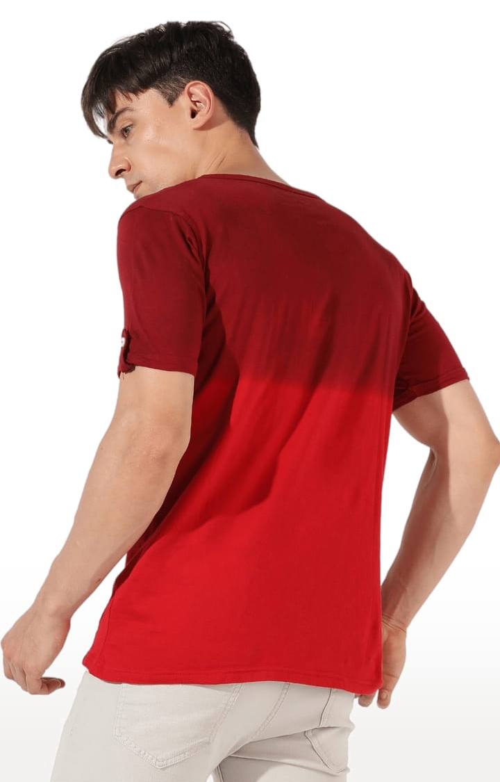 Men's Red Cotton Colourblock Regular T-Shirt