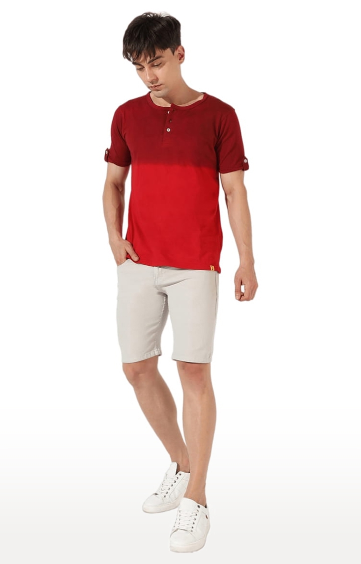 Men's Red Cotton Colourblock Regular T-Shirt