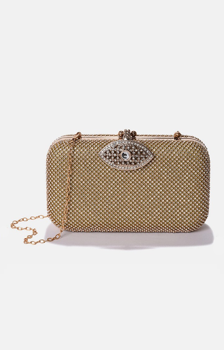 Haute Sauce By Campus Sutra Gold Pu Clutch Bags