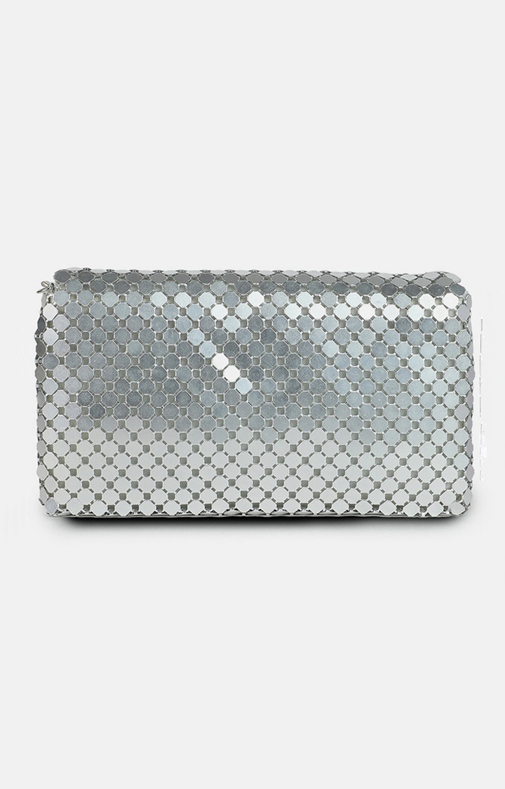Haute Sauce By Campus Sutra Silver Pu Clutch Bags