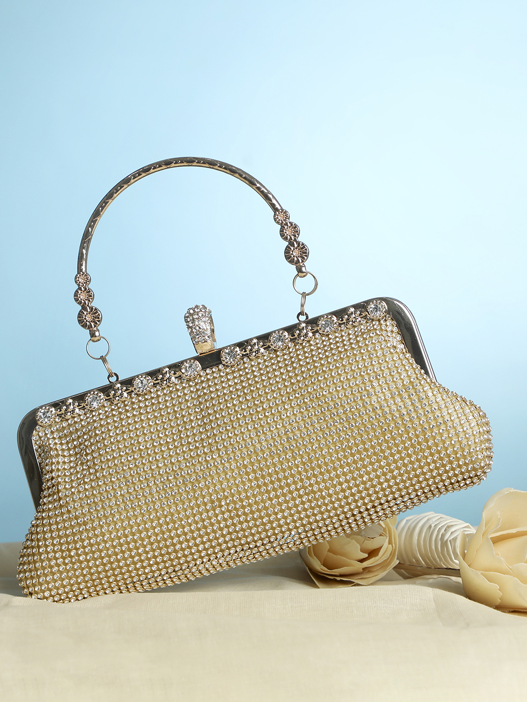 Haute Sauce By Campus Sutra Gold Pu Clutch Bags