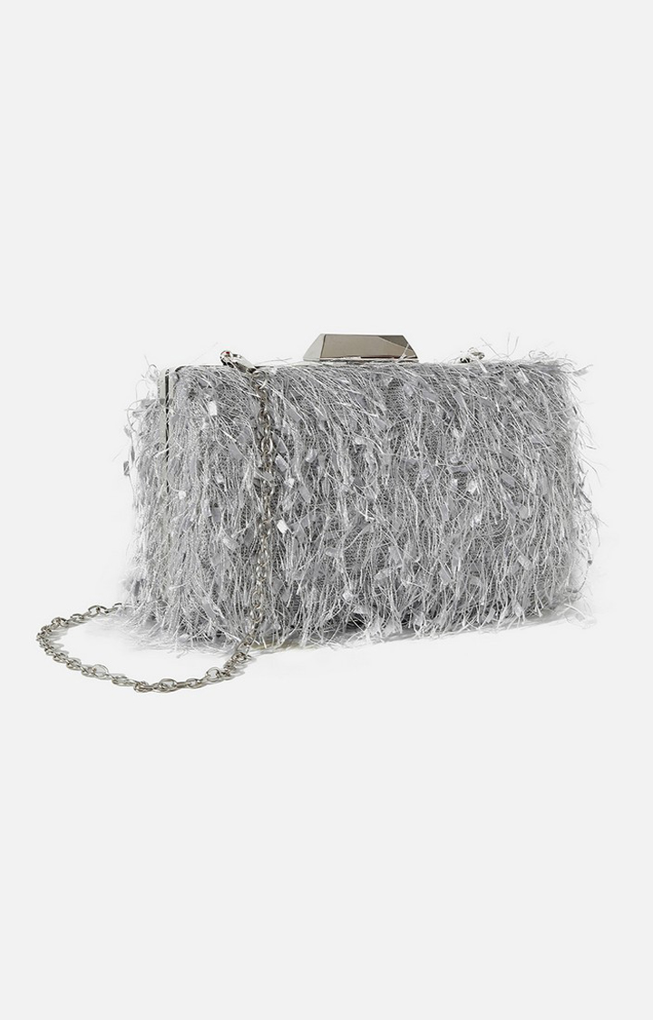 Haute Sauce By Campus Sutra Silver Fabric Clutch Bags
