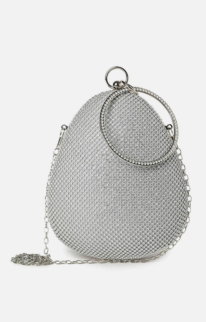 Haute Sauce By Campus Sutra Silver Metal Clutch Bags