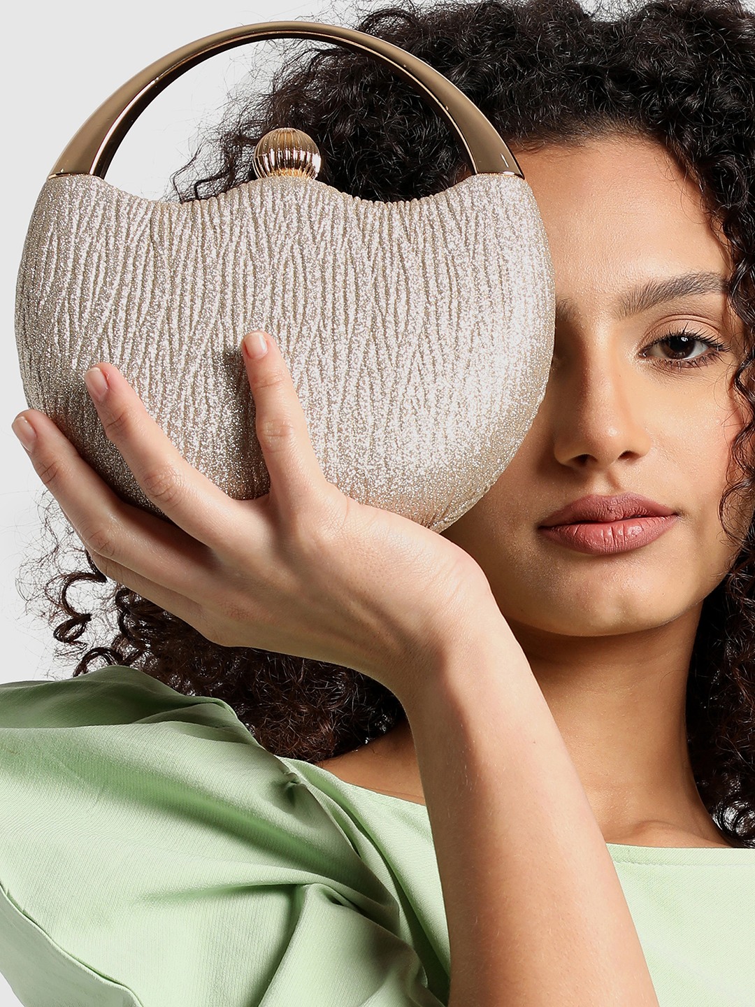 Haute Sauce By Campus Sutra Gold Pu Clutch Bags