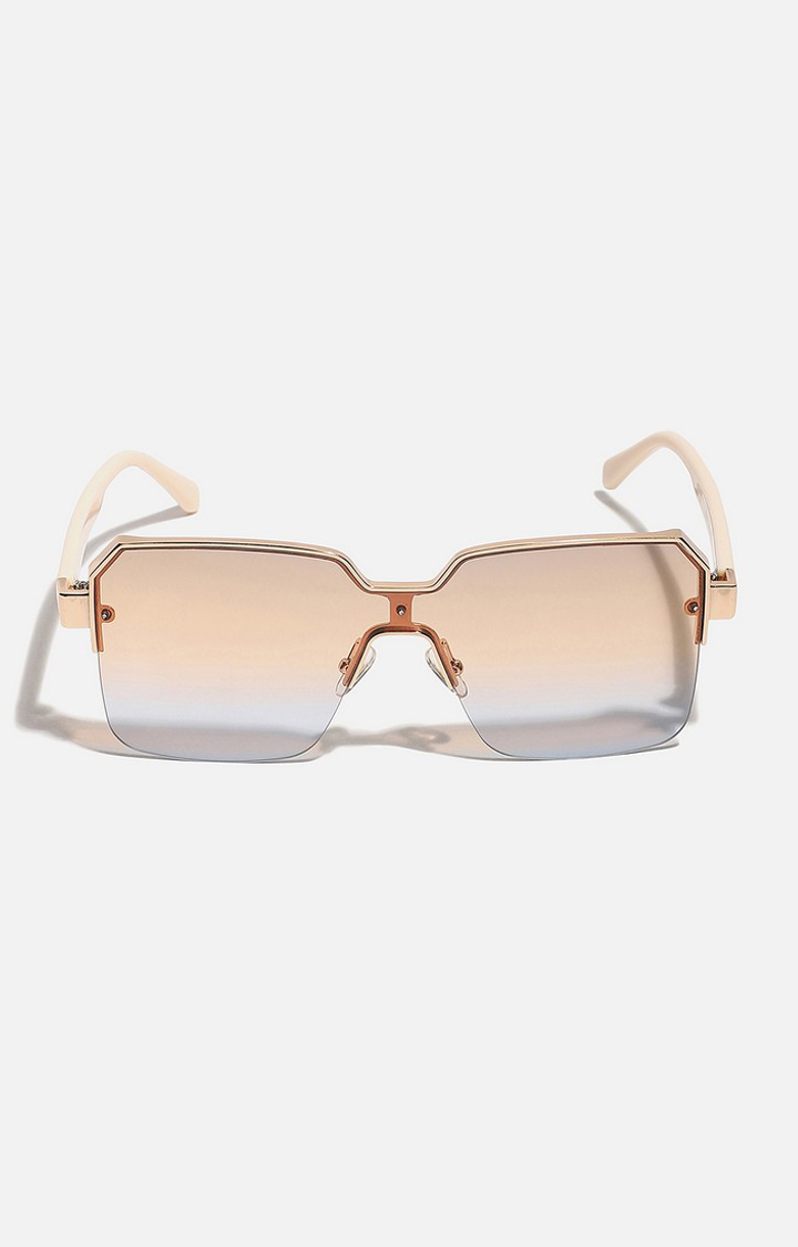 Haute Sauce By Campus Sutra Women Mirrored Lens & Gold-Toned Rectangle Sunglasses With Polarised Lens