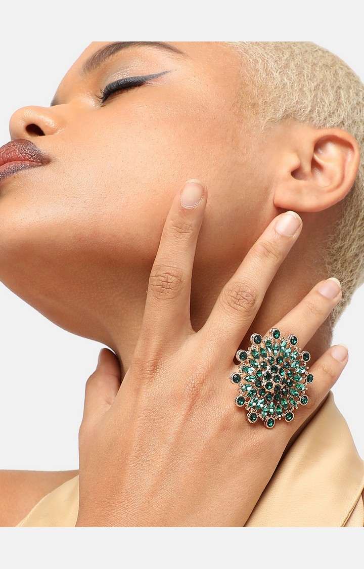 SOHI Women Silver-Plated Stone-Studded Finger Ring