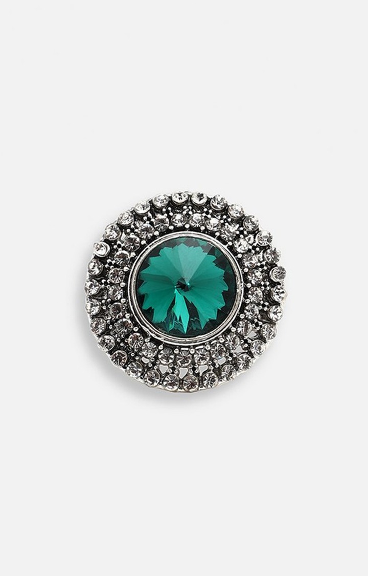 SOHI Silver Plated & Stone Studded Adjustable Finger Rings