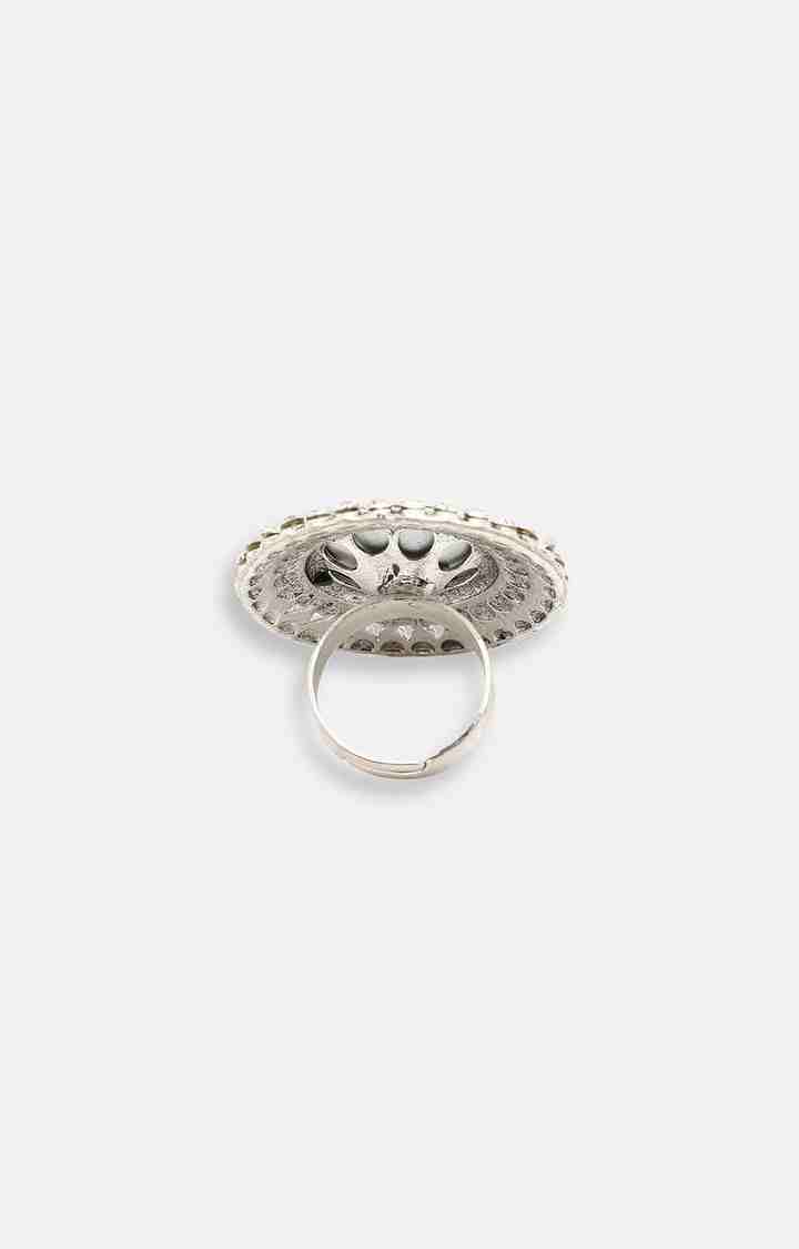 SOHI Silver Plated & Stone Studded Adjustable Finger Rings