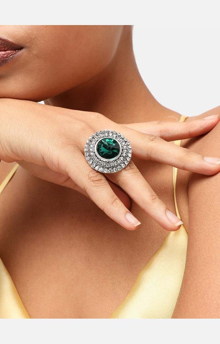 SOHI Silver Plated & Stone Studded Adjustable Finger Rings