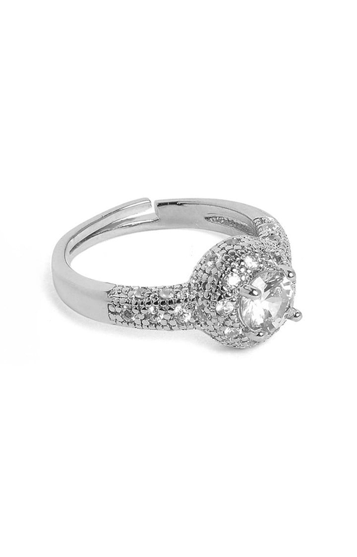 SOHI Silver Plated Stone Studded Adjustable Finger Rings