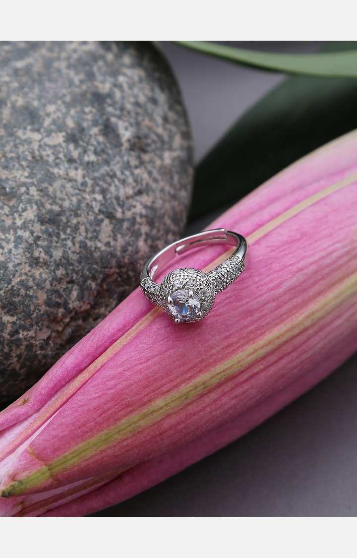SOHI Silver Plated Stone Studded Adjustable Finger Rings