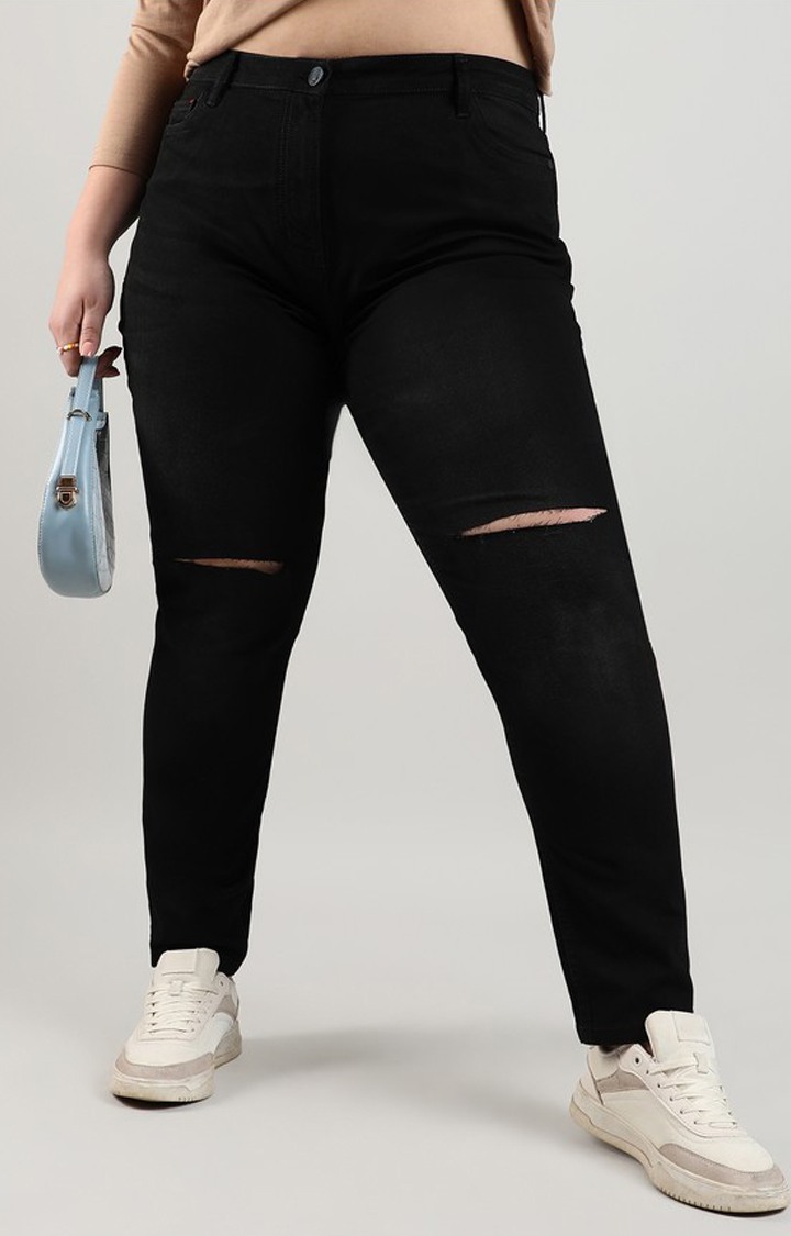 Women's Jet Black Ripped Jeans