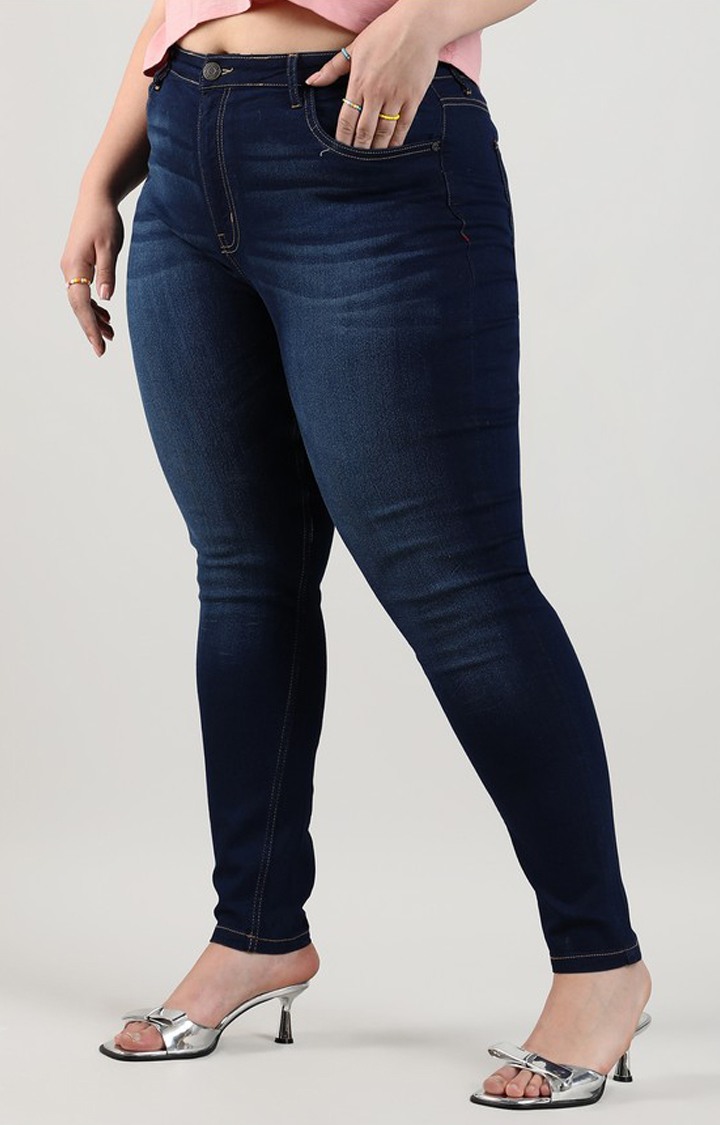 Women's Navy Blue Solid Jeans