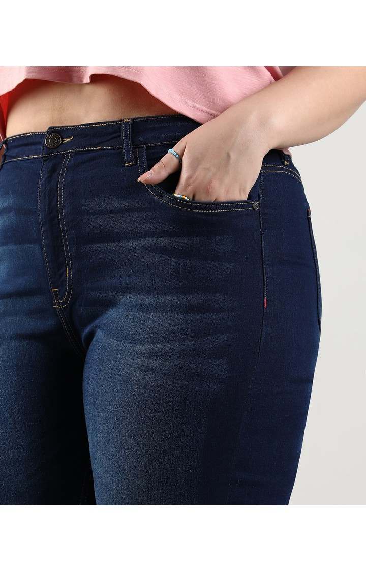Women's Navy Blue Solid Jeans