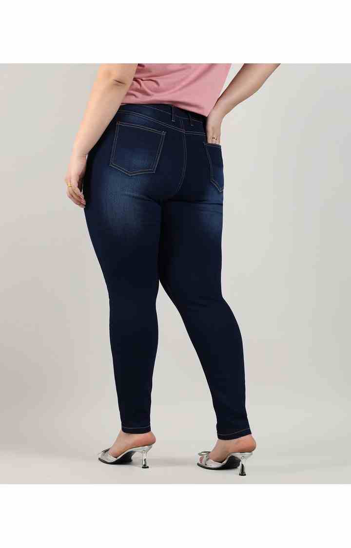Women's Navy Blue Solid Jeans