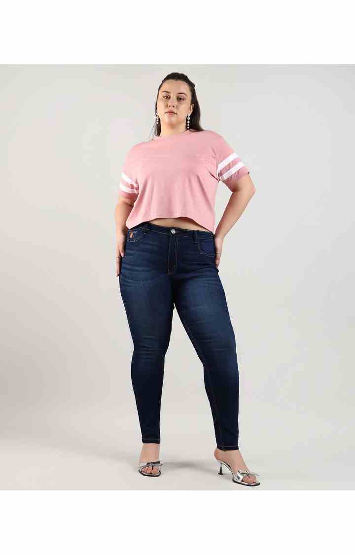 Women's Navy Blue Solid Jeans