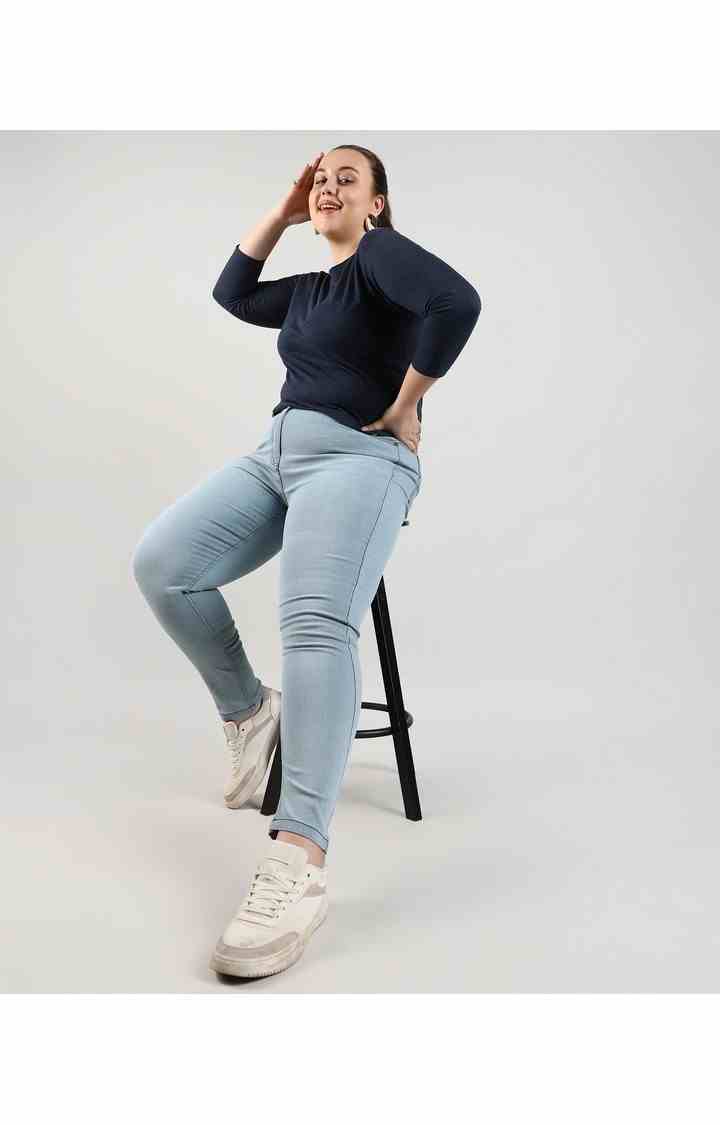 Women's Light Blue Solid Jeans