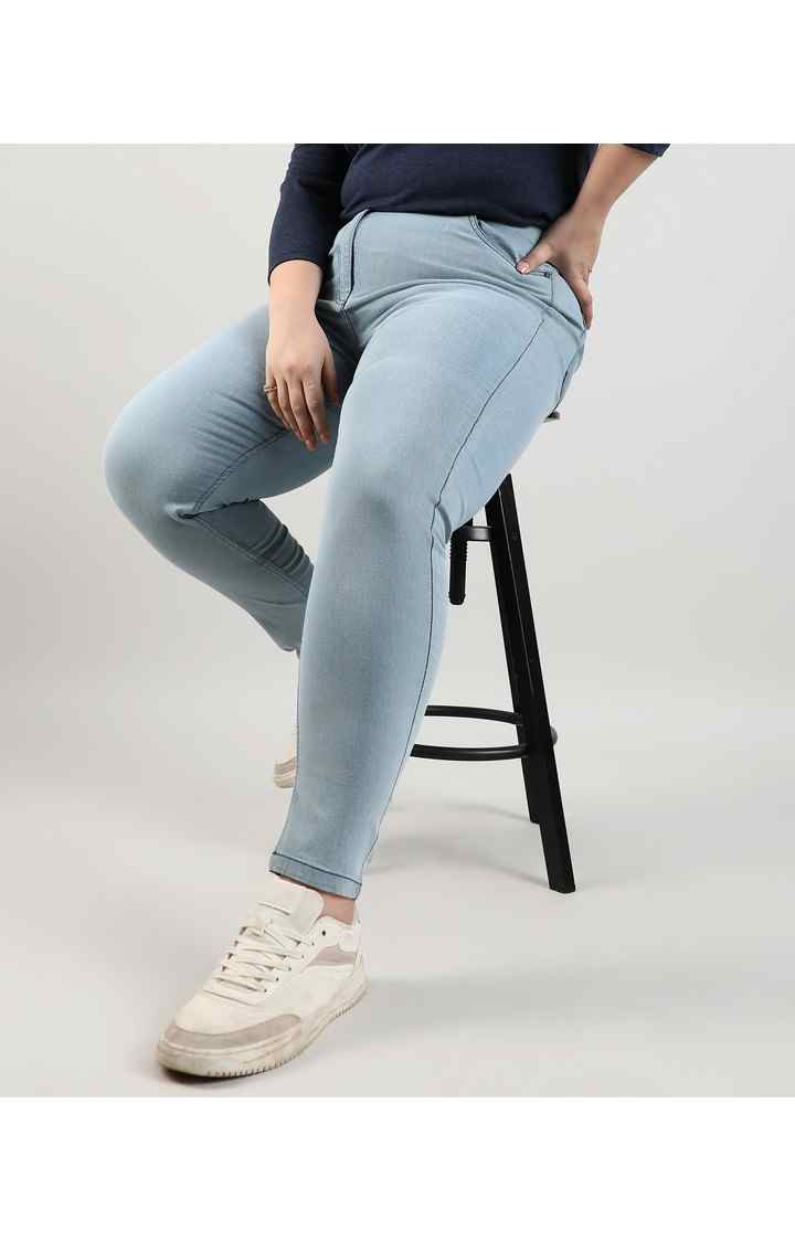 Women's Light Blue Solid Jeans
