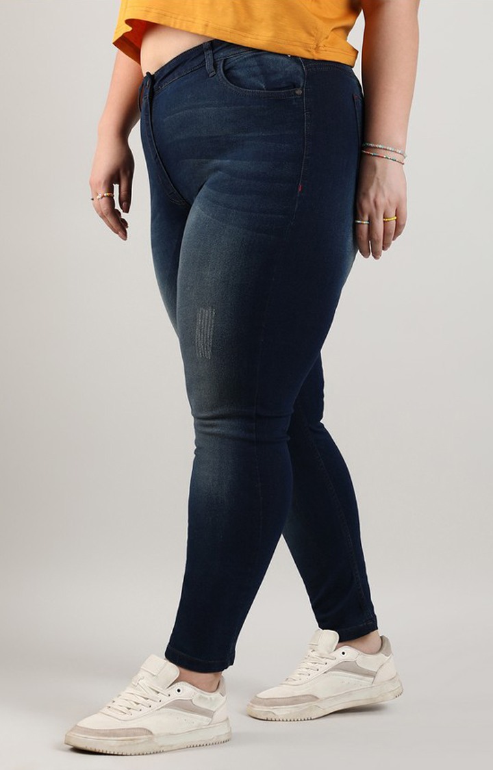 Women's Navy Blue Solid Jeans