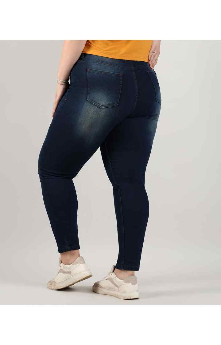 Women's Navy Blue Solid Jeans