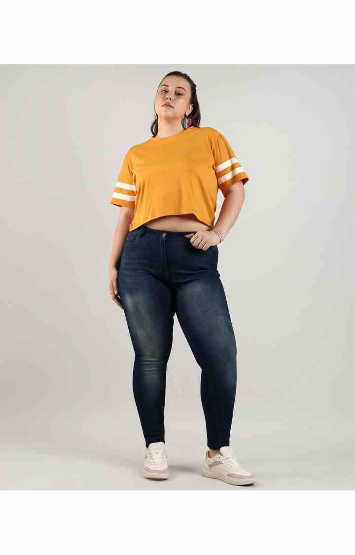 Women's Navy Blue Solid Jeans