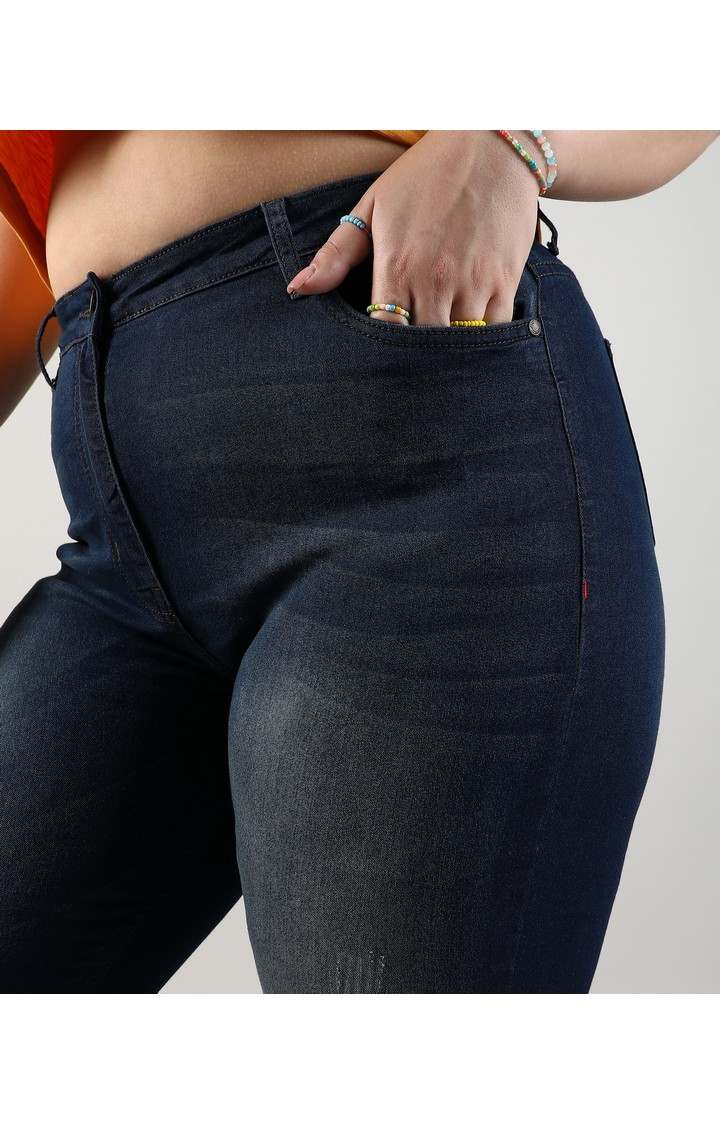 Women's Navy Blue Solid Jeans