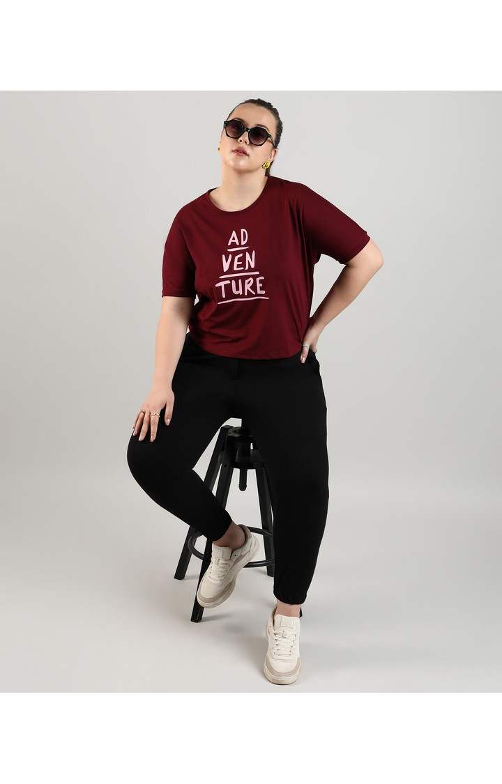 Women's Maroon Typographic Tops