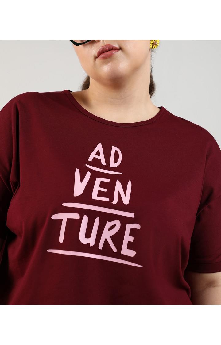 Women's Maroon Typographic Tops