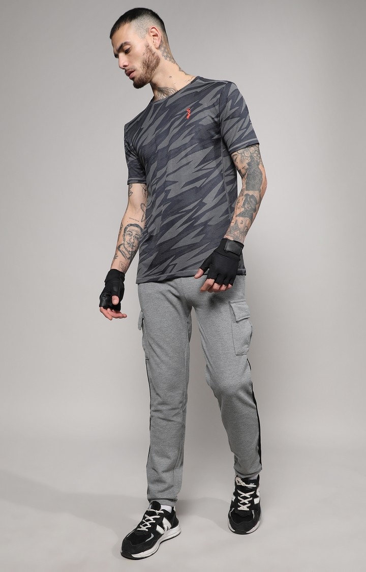 Men's Dark Grey Printed Activewear T-Shirt