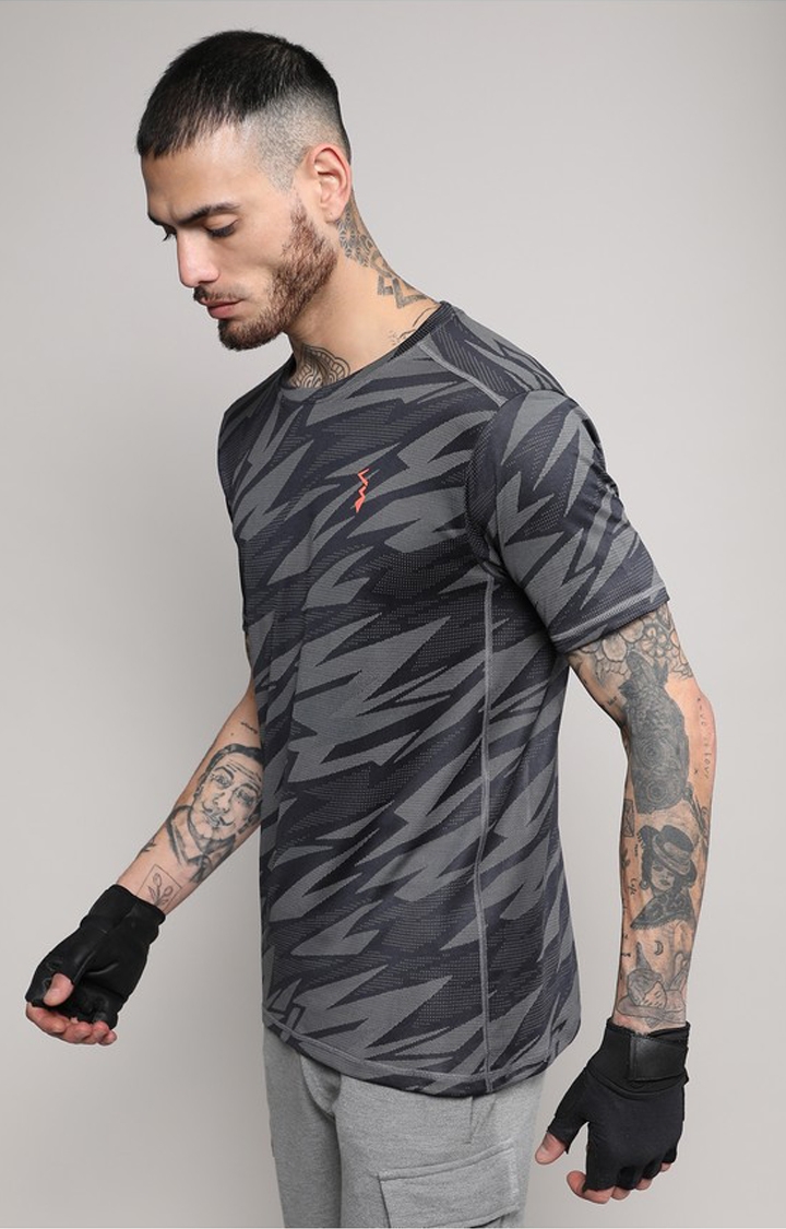 Men's Dark Grey Printed Activewear T-Shirt
