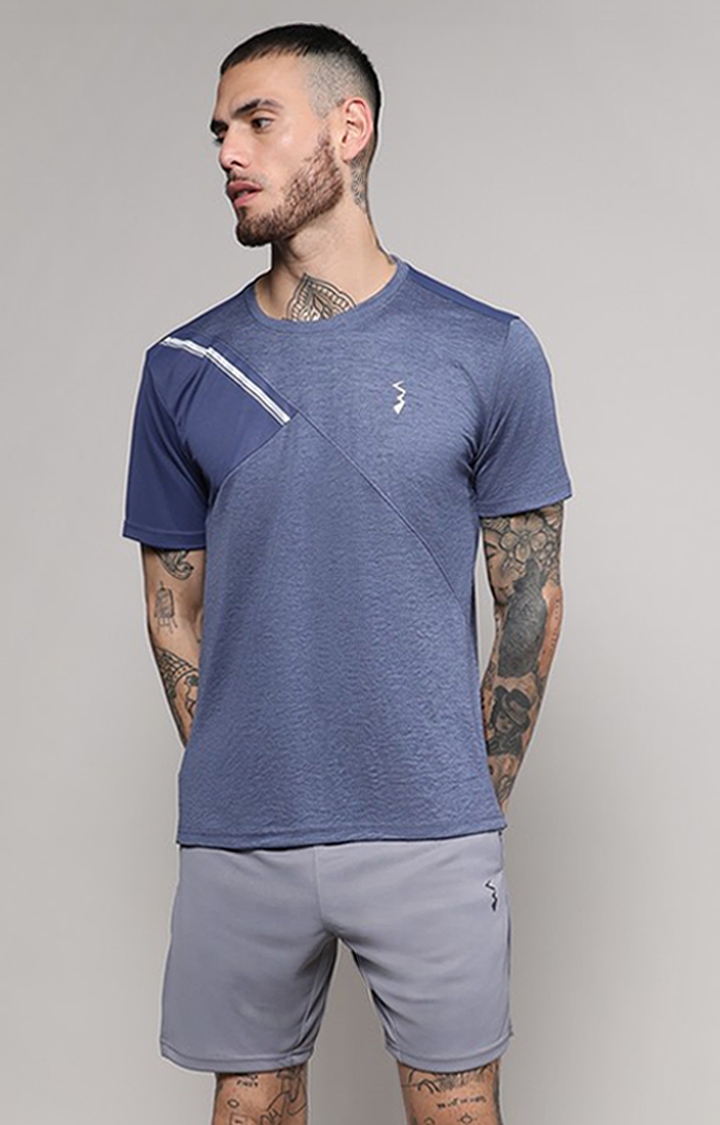 CAMPUS SUTRA | Men's Prussian Blue Solid Activewear T-Shirt