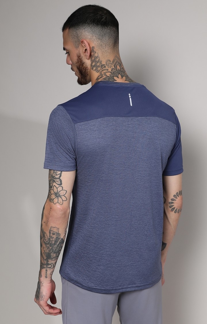 Men's Prussian Blue Solid Activewear T-Shirt