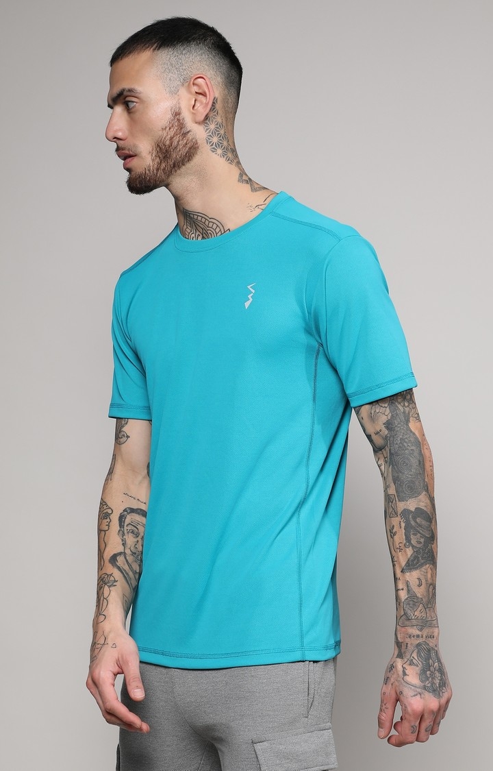 CAMPUS SUTRA | Men's Aqua Blue Solid Activewear T-Shirt