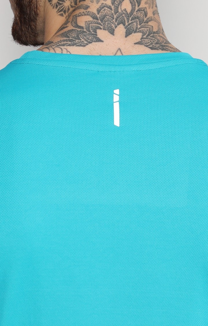 Men's Aqua Blue Solid Activewear T-Shirt