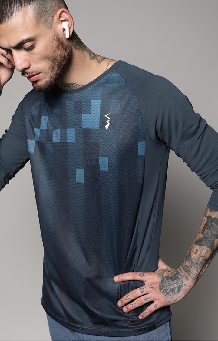 Men's Navy Blue Printed Activewear T-Shirt