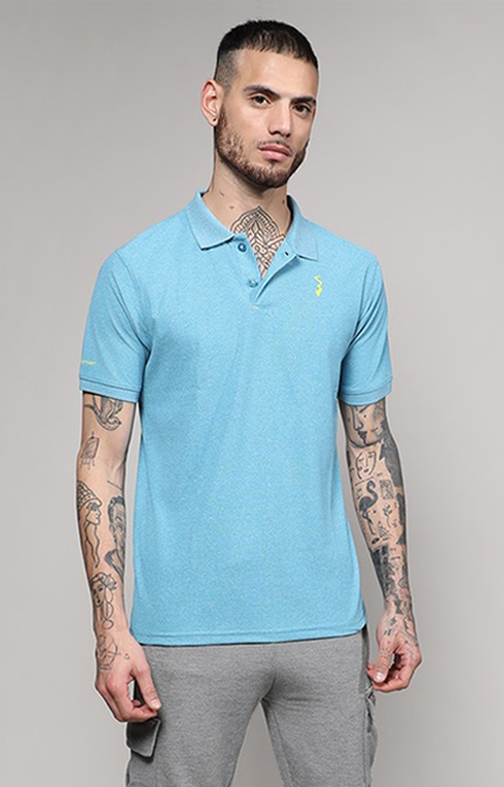 Men's Sky Blue Solid Activewear T-Shirt
