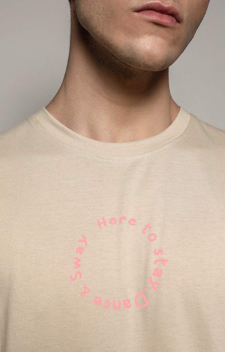 Men's Beige Graphics Oversized T-Shirts