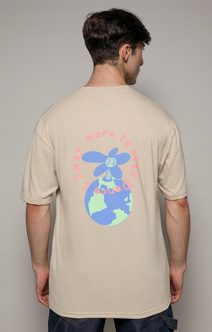 CAMPUS SUTRA | Men's Pale Yellow Printed Oversized T-Shirt
