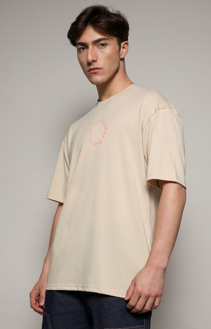 Men's Pale Yellow Printed Oversized T-Shirt