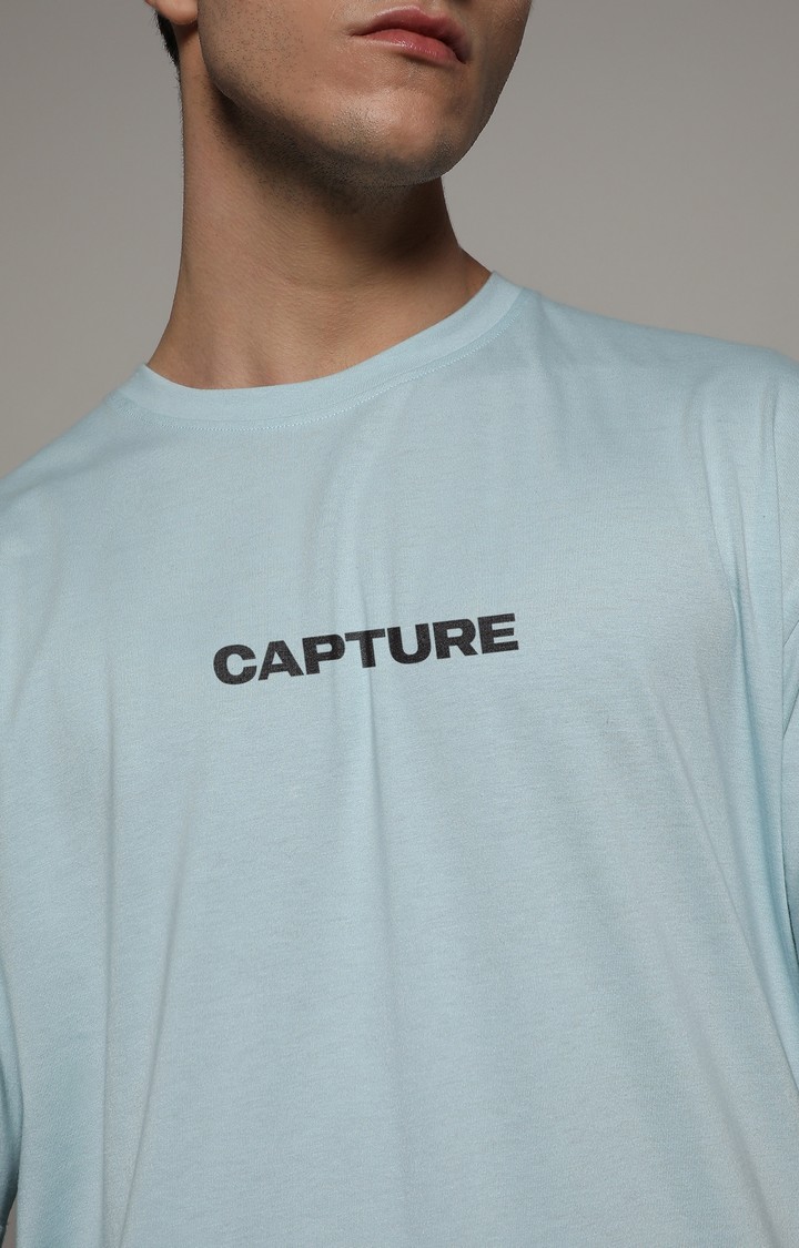 Men's Powder Blue Printed Oversized T-Shirt