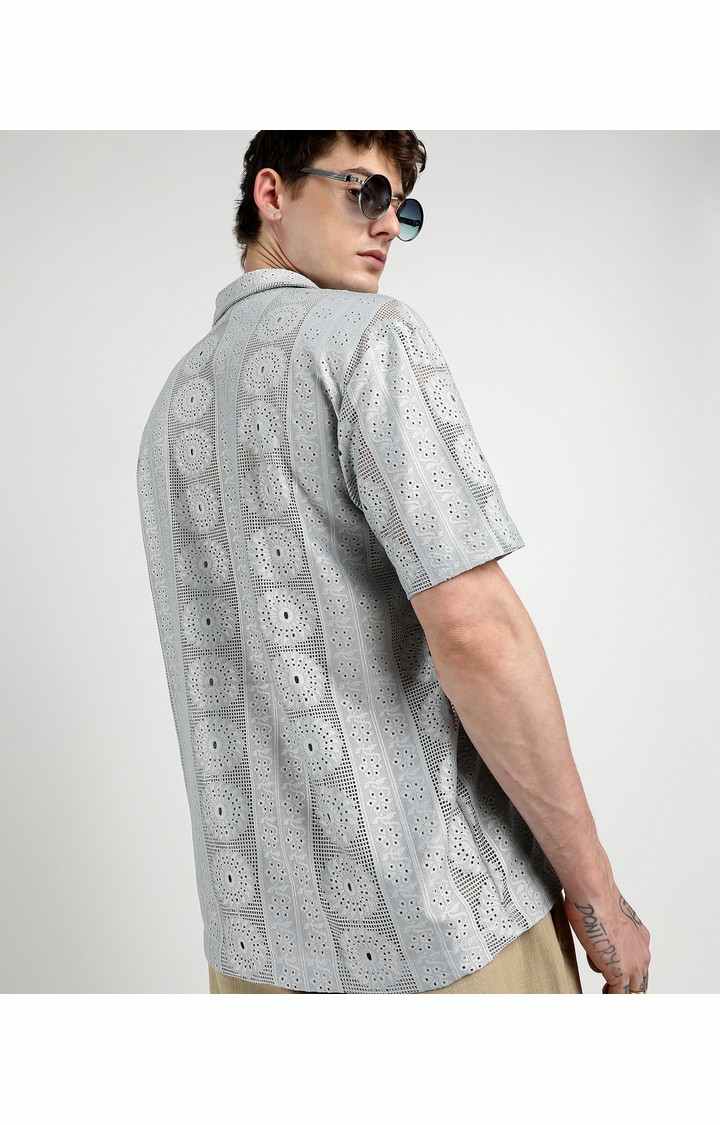 Men's Grey Solid Oversized Shirts
