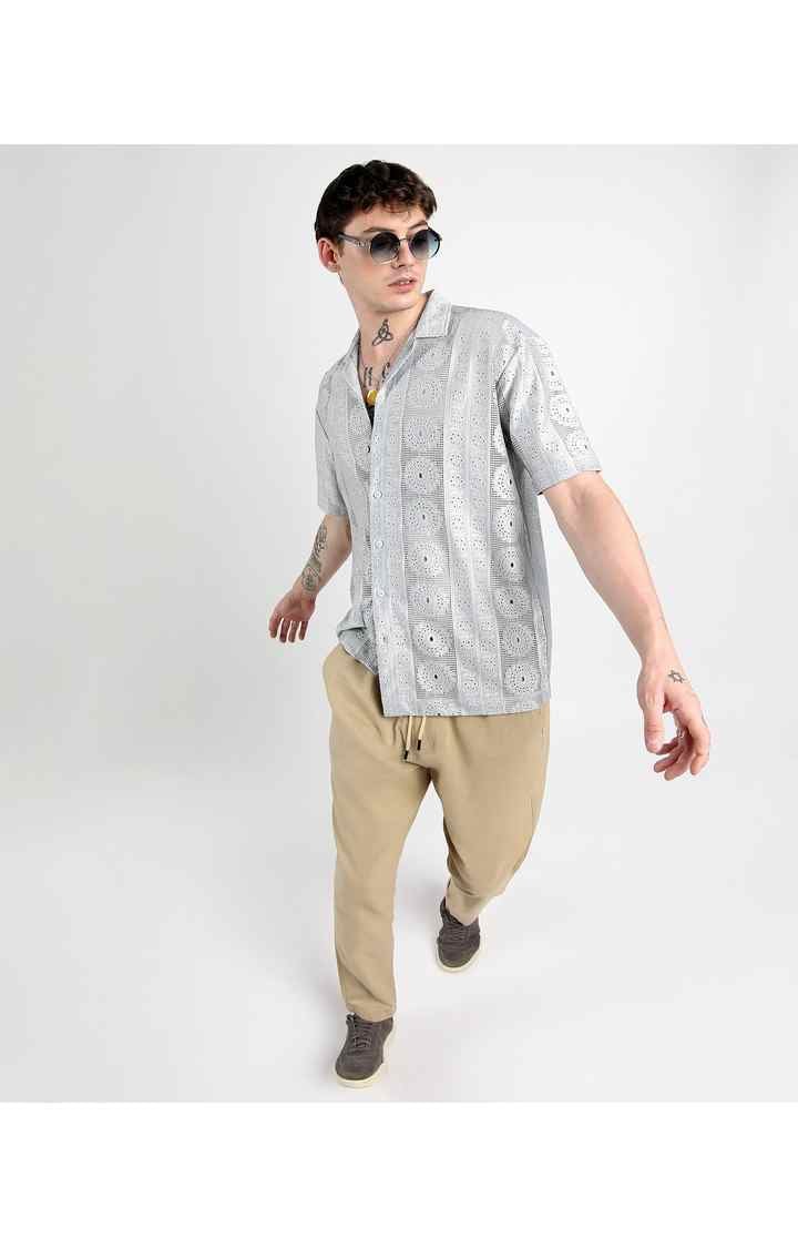 Men's Grey Solid Oversized Shirts