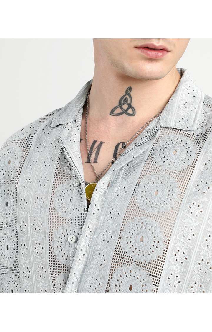 Men's Grey Solid Oversized Shirts