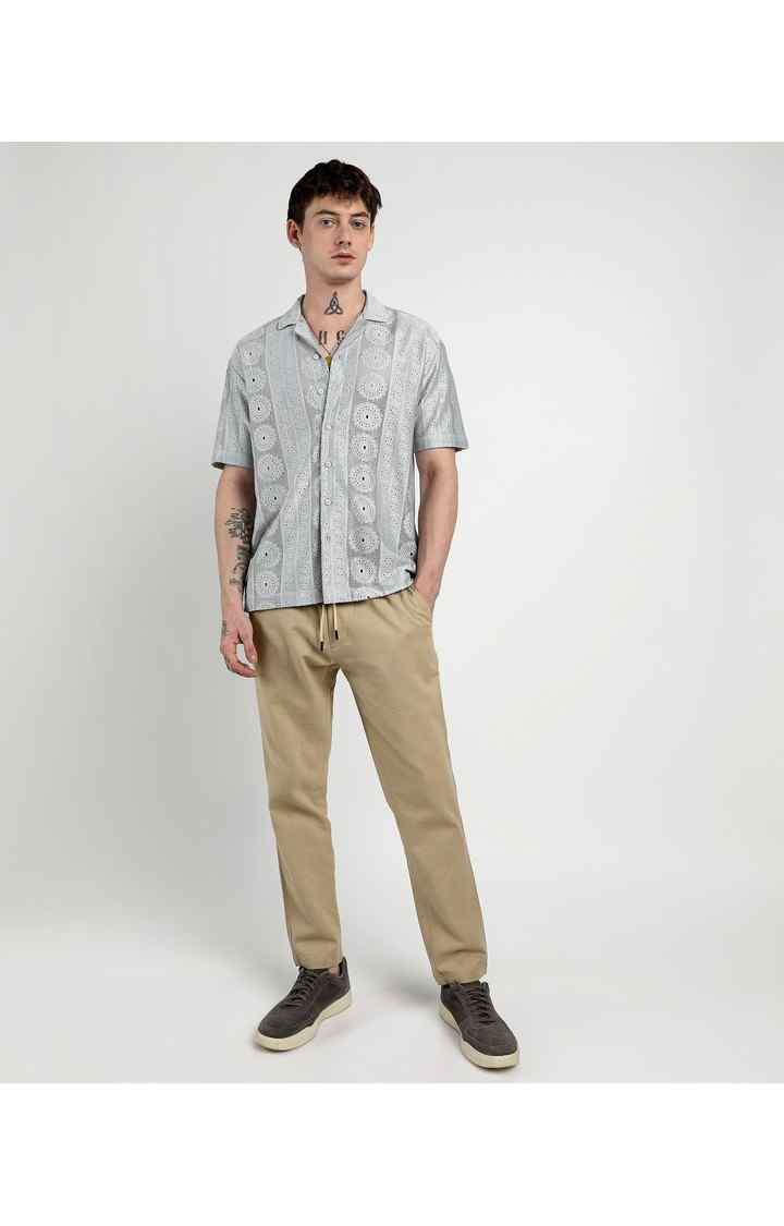 Men's Grey Solid Oversized Shirts