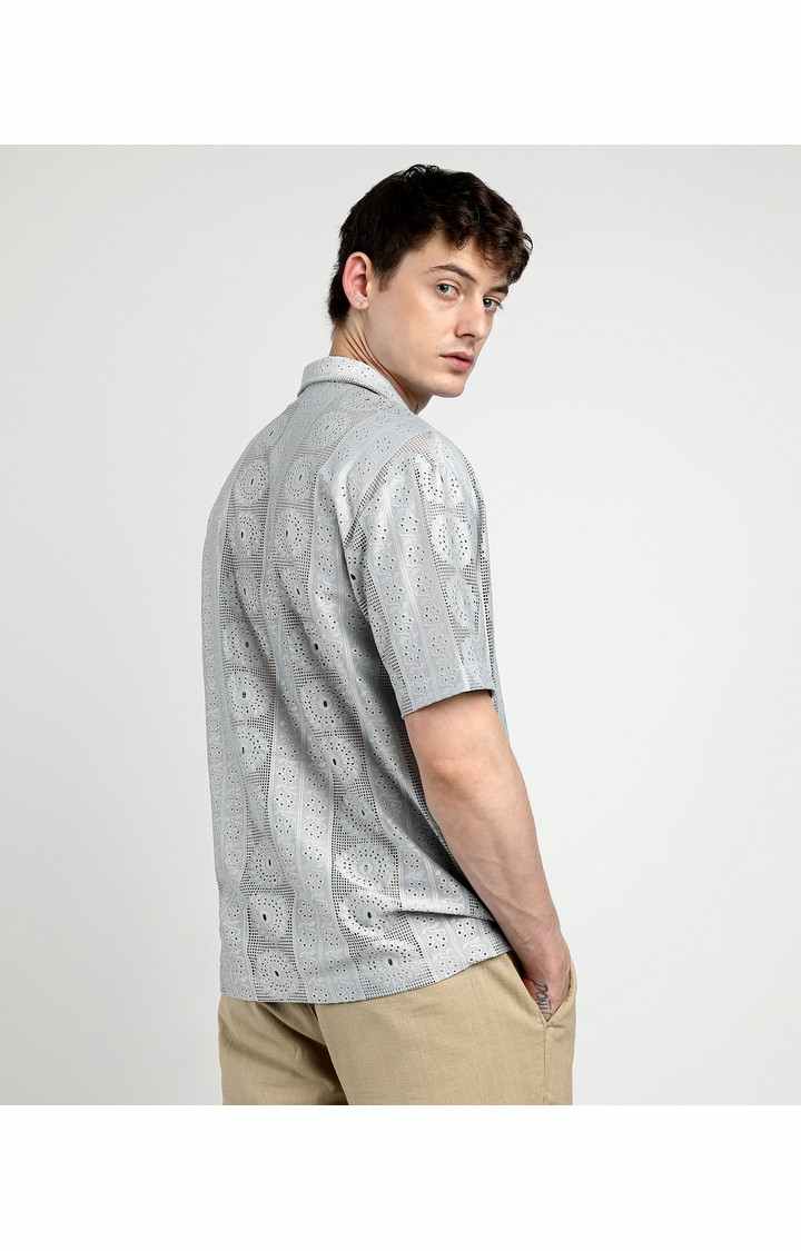 Men's Grey Solid Oversized Shirts