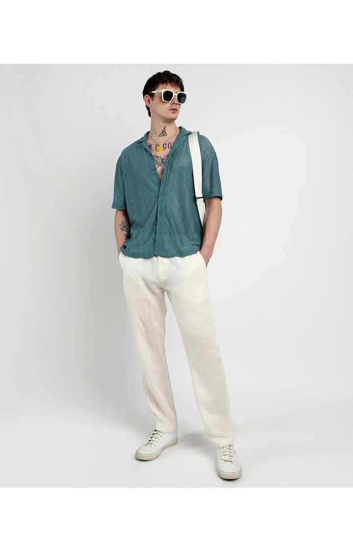 Men's Blue Solid Oversized Shirts