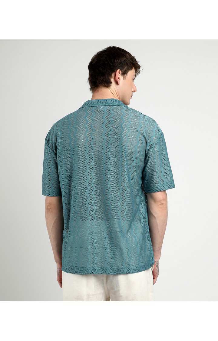 Men's Blue Solid Oversized Shirts