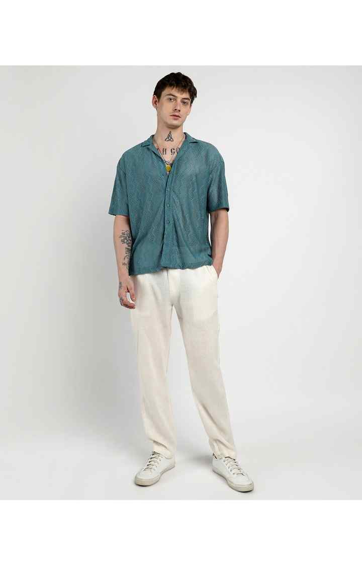 Men's Blue Solid Oversized Shirts