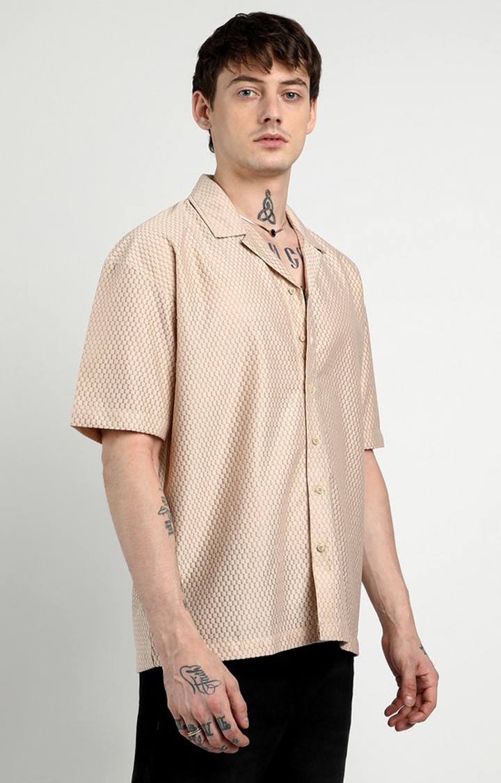 Men's Beige Solid Oversized Shirts