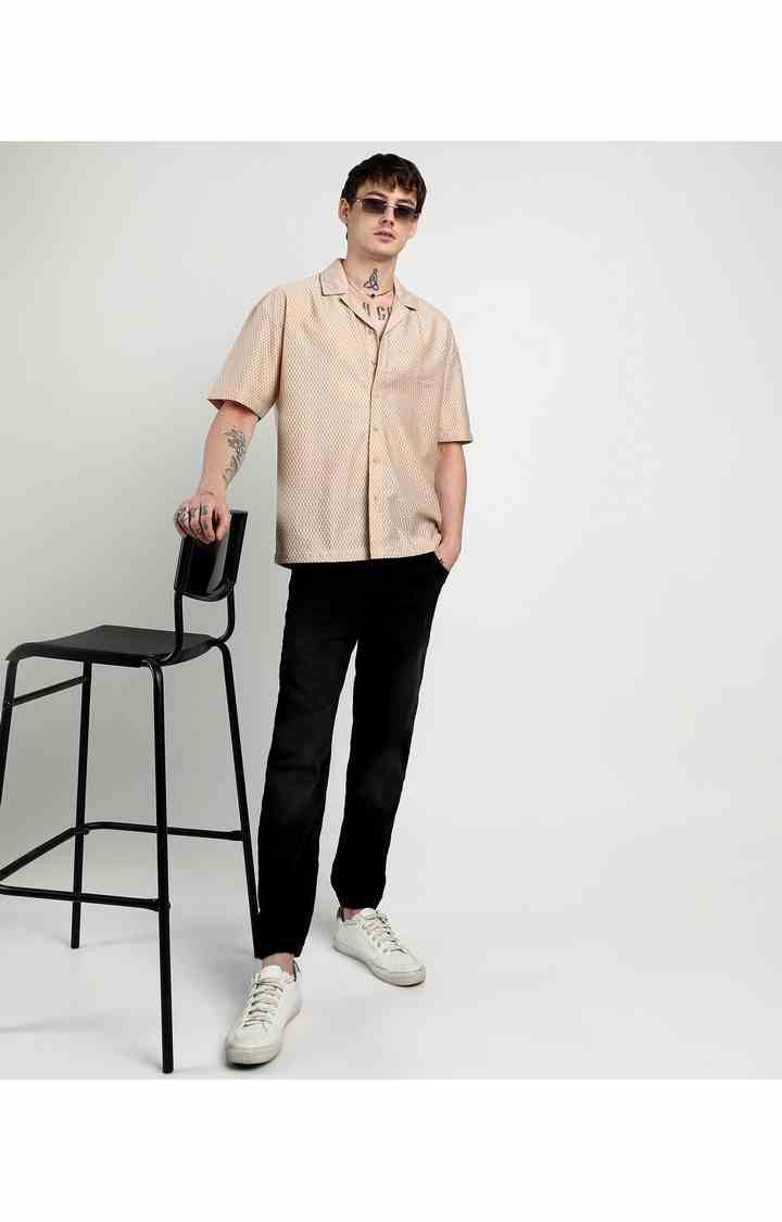 Men's Beige Solid Oversized Shirts